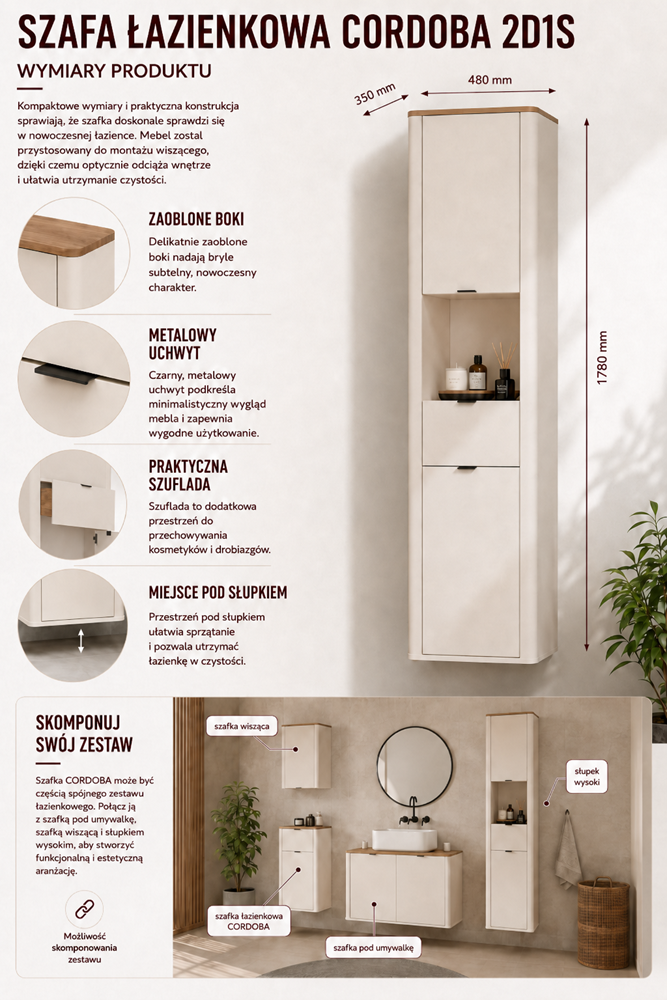 Badkamerkast CORDOBA 2D1S – Castello eiken / Kasjmier – hangend