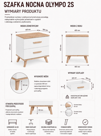 Nachtkastje OLYMPO 2S – Artisan eiken / Wit – 2 laden