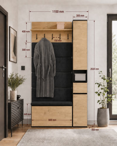 Garderobemeubel LIOR – Artisan eiken / Zwart