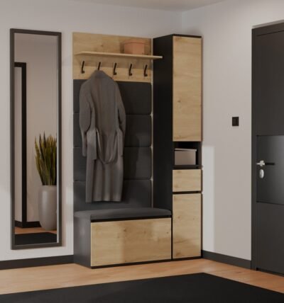 Garderobemeubel LIOR – Artisan eiken / Zwart