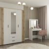 ava11 Kledingkast AVA 150 – 150 cm – Evoke eiken / Kasjmier beige – 2 laden – met spiegel – geribbeld front