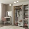 ava13 Kledingkast AVA 150 – 150 cm – Evoke eiken / Kasjmier beige – 2 laden – met spiegel – geribbeld front