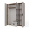 ava2 Kledingkast AVA 150 – 150 cm – Evoke eiken / Kasjmier beige – 2 laden – met spiegel – geribbeld front