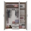 ava4 Kledingkast AVA 150 – 150 cm – Evoke eiken / Kasjmier beige – 2 laden – met spiegel – geribbeld front