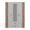 ava6 Kledingkast AVA 150 – 150 cm – Evoke eiken / Kasjmier beige – 2 laden – met spiegel – geribbeld front