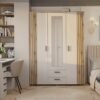 ava7 Kledingkast AVA 150 – 150 cm – Evoke eiken / Kasjmier beige – 2 laden – met spiegel – geribbeld front