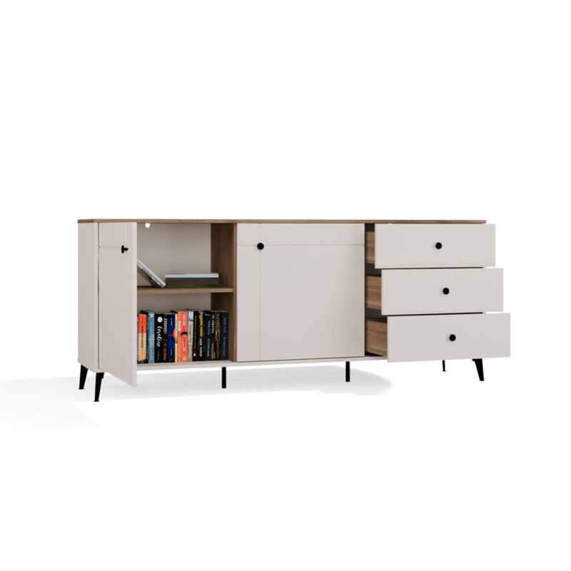 Dressoir POINT 2D3S – Castello eiken / Kasjmier beige – 3 laden – 2 deuren