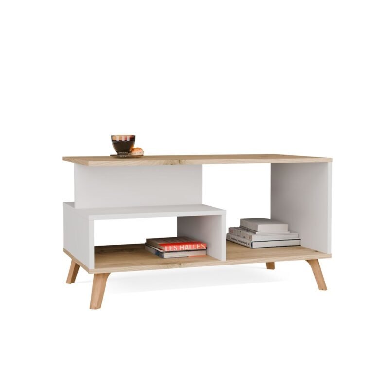 Tafel OLYMPO 1P – 90 × 49 × 48 cm – Artisan eiken / Wit