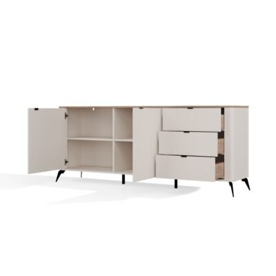 brylka1 Dressoir CORDOBA 2D3S – Castello eiken / Kasjmier beige – 3 laden – soft-close