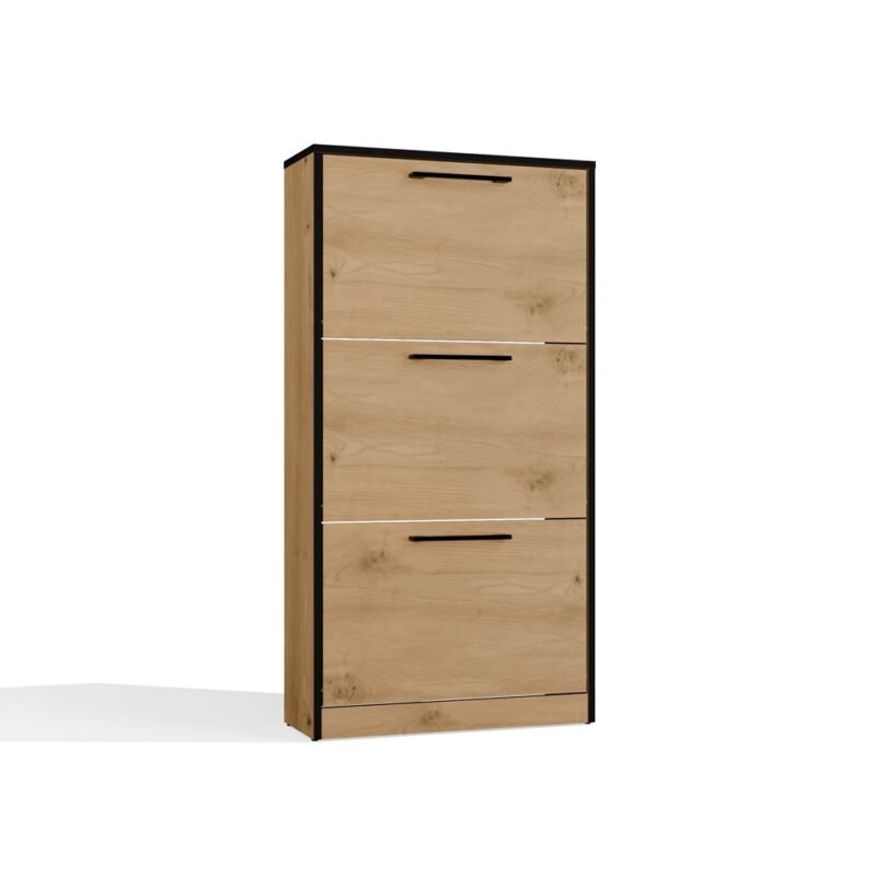 Schoenenkast Paula – Artisan eiken / Zwart – 3 deuren