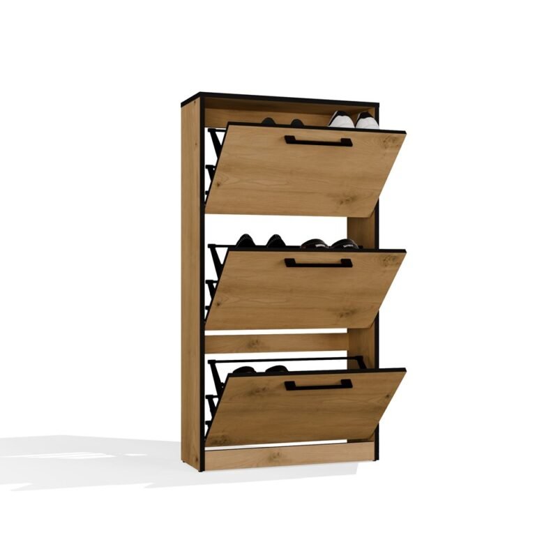 Schoenenkast Paula – Artisan eiken / Zwart – 3 deuren