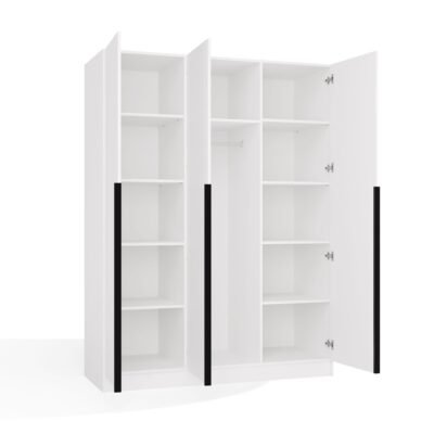Kledingkast SENSO 3D 150 – 150 cm – Wit / Zwart – 3 deuren