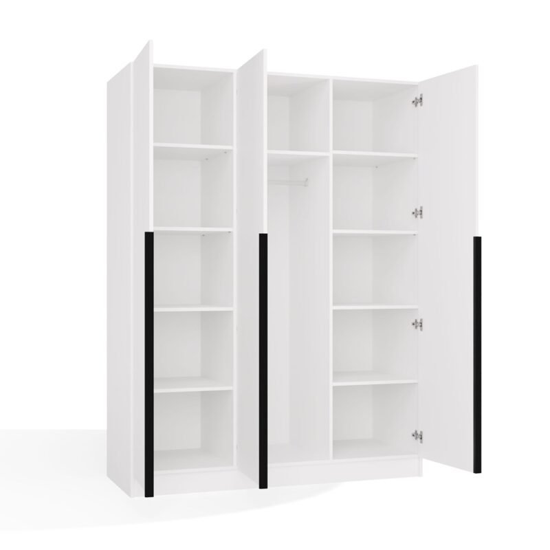 brylka4 Kledingkast SENSO 3D 150 – 150 cm – Wit / Zwart – 3 deuren