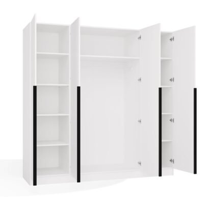 Kledingkast SENSO 4D 200 – 200 cm – Wit / Zwart – 4 deuren
