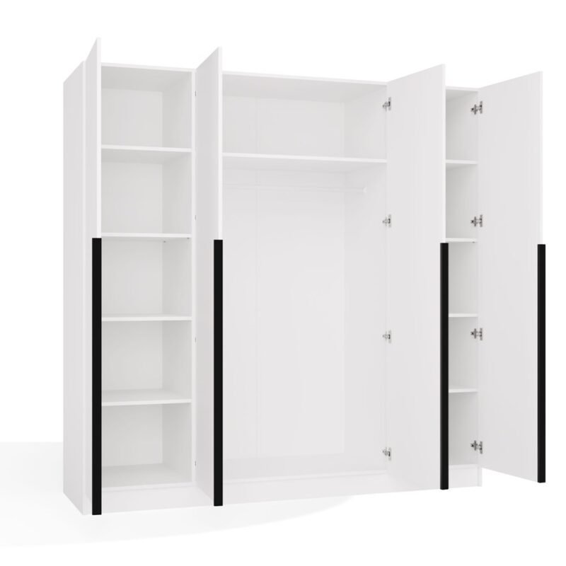 brylka4 Kledingkast SENSO 4D 200 – 200 cm – Wit / Zwart – 4 deuren