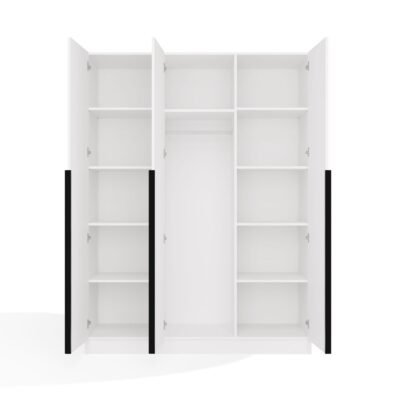 Kledingkast SENSO 3D 150 – 150 cm – Wit / Zwart – 3 deuren