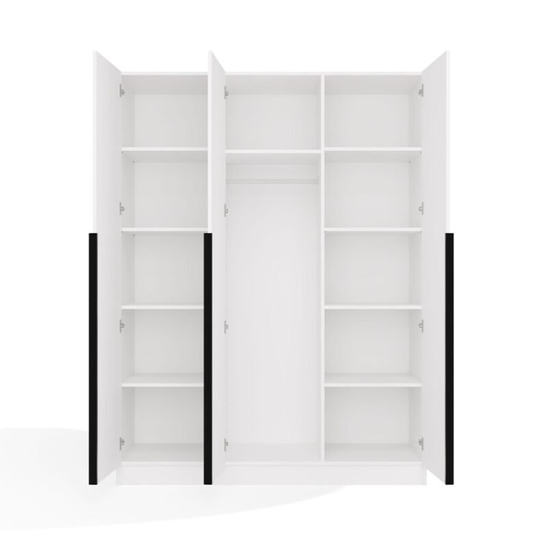 brylka5 Kledingkast SENSO 3D 150 – 150 cm – Wit / Zwart – 3 deuren