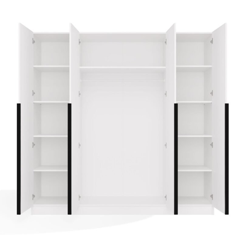 brylka5 Kledingkast SENSO 4D 200 – 200 cm – Wit / Zwart – 4 deuren