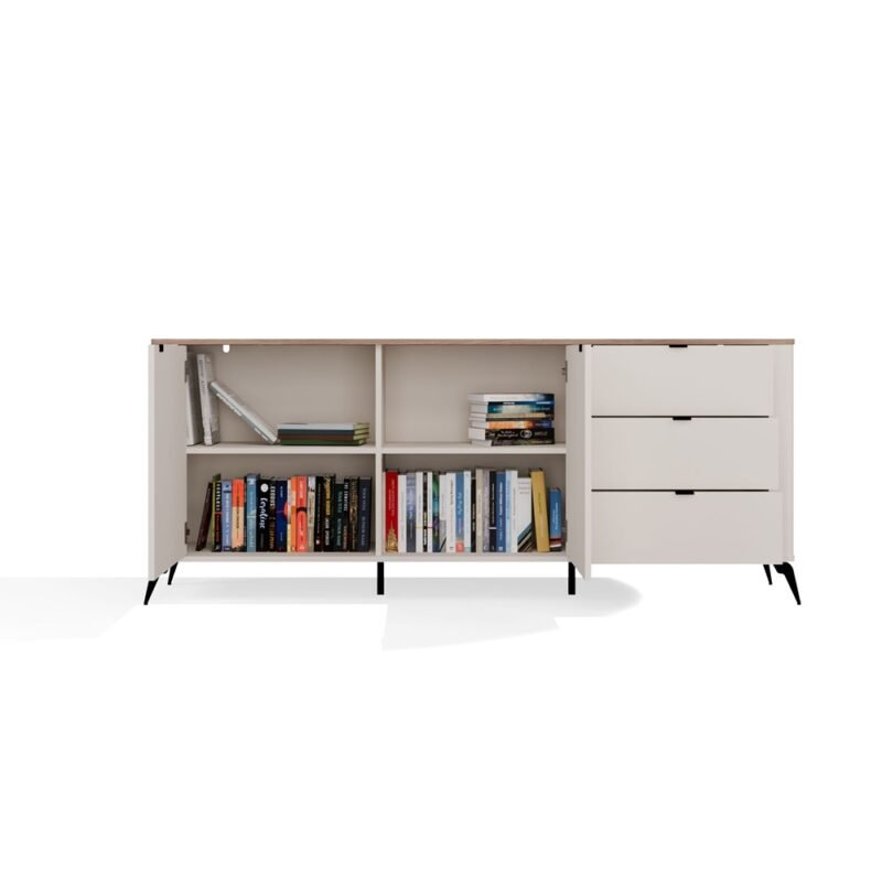 Dressoir CORDOBA 2D3S – Castello eiken / Kasjmier beige – 3 laden – soft-close