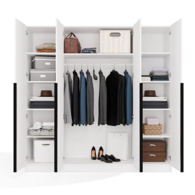 Kledingkast SENSO 4D 200 – 200 cm – Wit / Zwart – 4 deuren