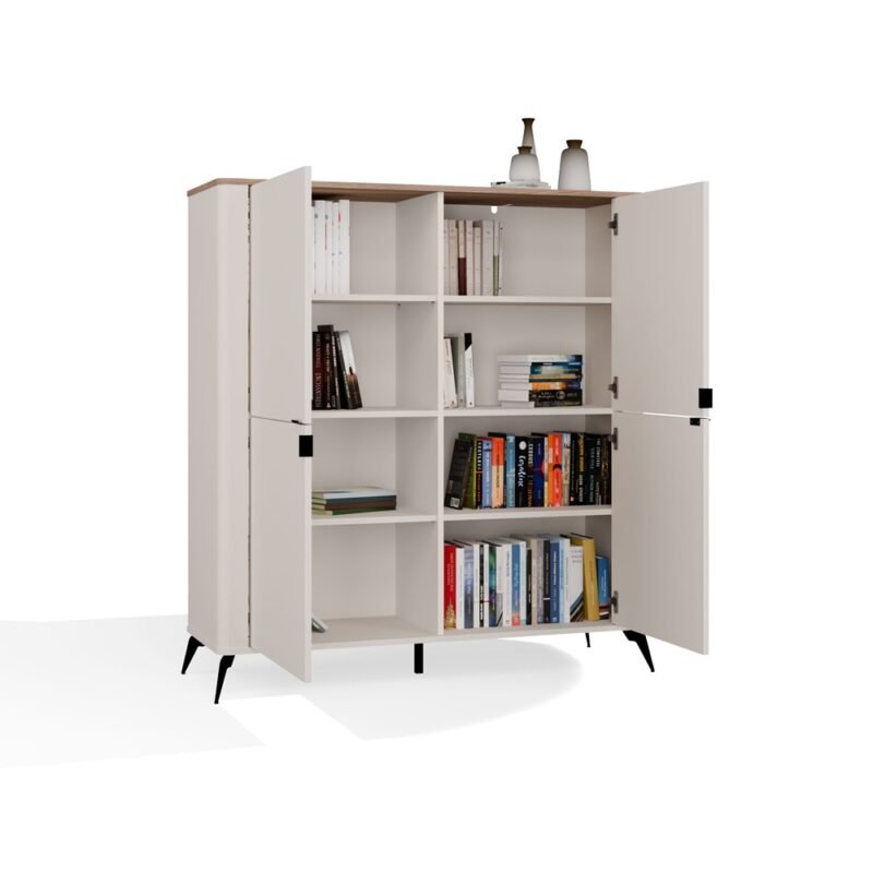 bryopen1 Dressoir CORDOBA 4D – Castello eiken / Kasjmier beige – 4 deuren – 8 planken