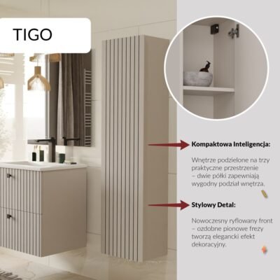 Badkamerkast TIGO 1D – Kasjmier – hangend – geribbeld front