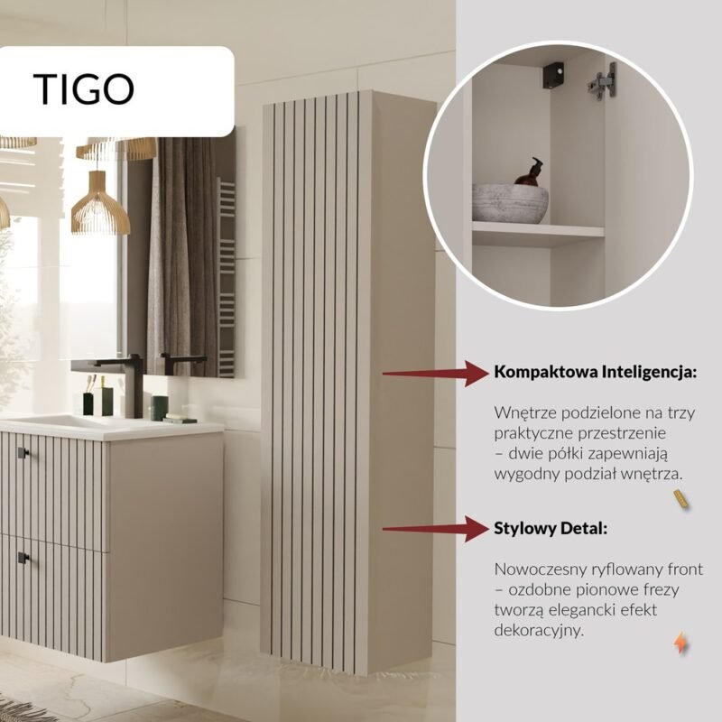 Badkamerkast TIGO 1D – Kasjmier – hangend – geribbeld front