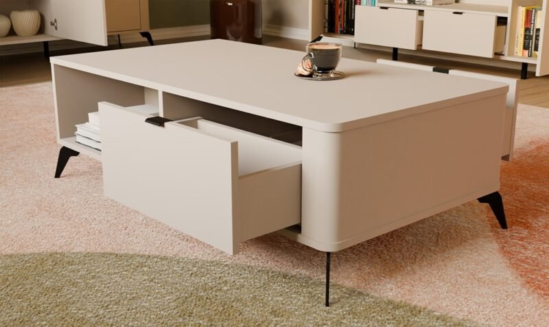 Tafel awa CORDOBA – Kasjmier beige – 2 laden – 2 planken