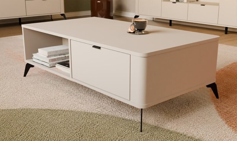 Tafel awa CORDOBA – Kasjmier beige – 2 laden – 2 planken