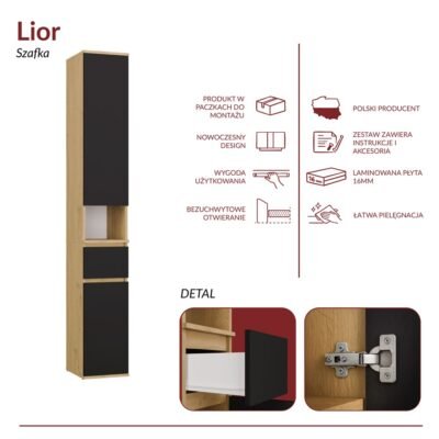 detal Rek LIOR 2D1S – Artisan eiken / Zwart