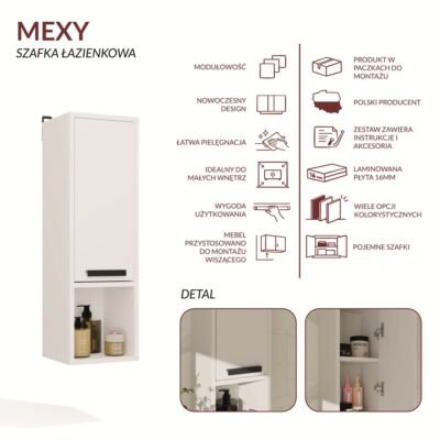 grafikanastroneinfografika4 Badkamerkast MEXY W1D – 1 deur – 3 planken – hangend