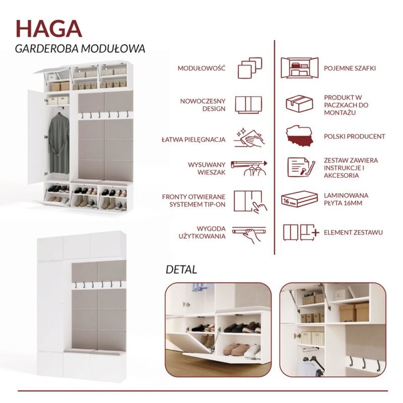 Garderobemeubel HAGA III 1Sz2W – Wit