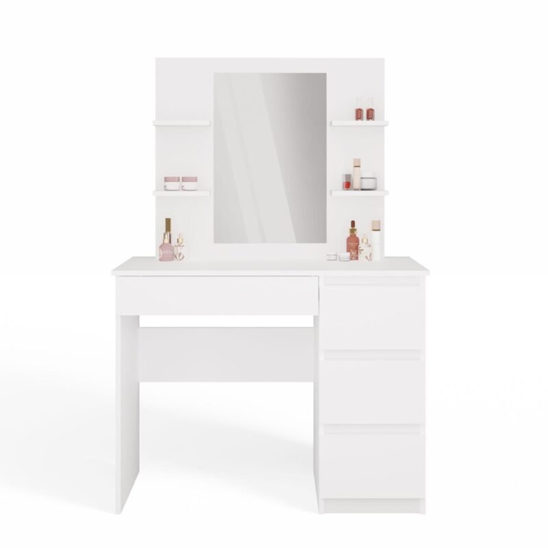 marinalustro2 Kaptafel MARINA 4P – Wit – 4 laden – 4 planken – rechts – met spiegel