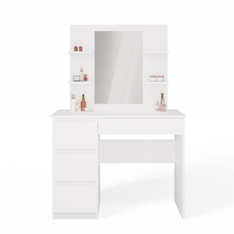 Kaptafel MARINA 4P – Wit – 4 laden – 4 planken – links – met spiegel