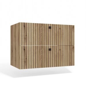 mini Wastafelmeubel TIGO 80 2S – Evoke eiken – 2 laden – hangend – geribbeld front – met wastafel
