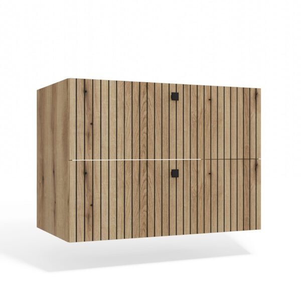 mini Wastafelmeubel TIGO 80 2S – Evoke eiken – 2 laden – hangend – geribbeld front – met wastafel