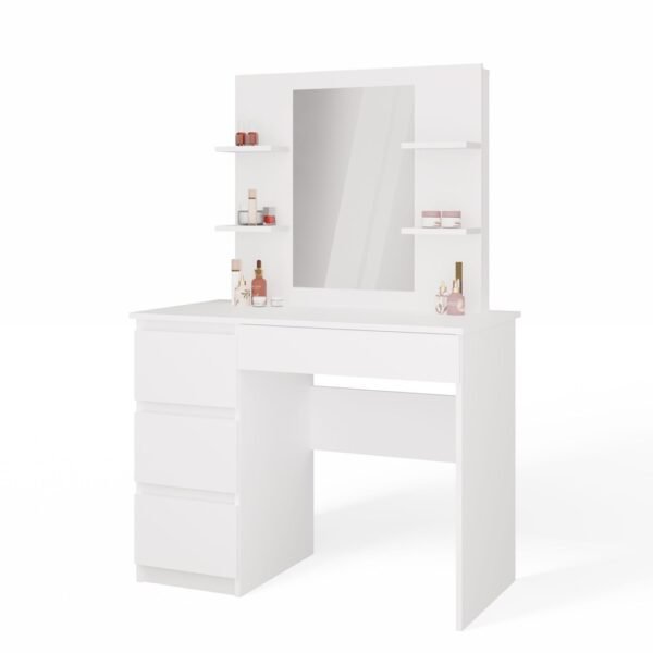 Kaptafel MARINA 4P – Wit – 4 laden – 4 planken – links – met spiegel