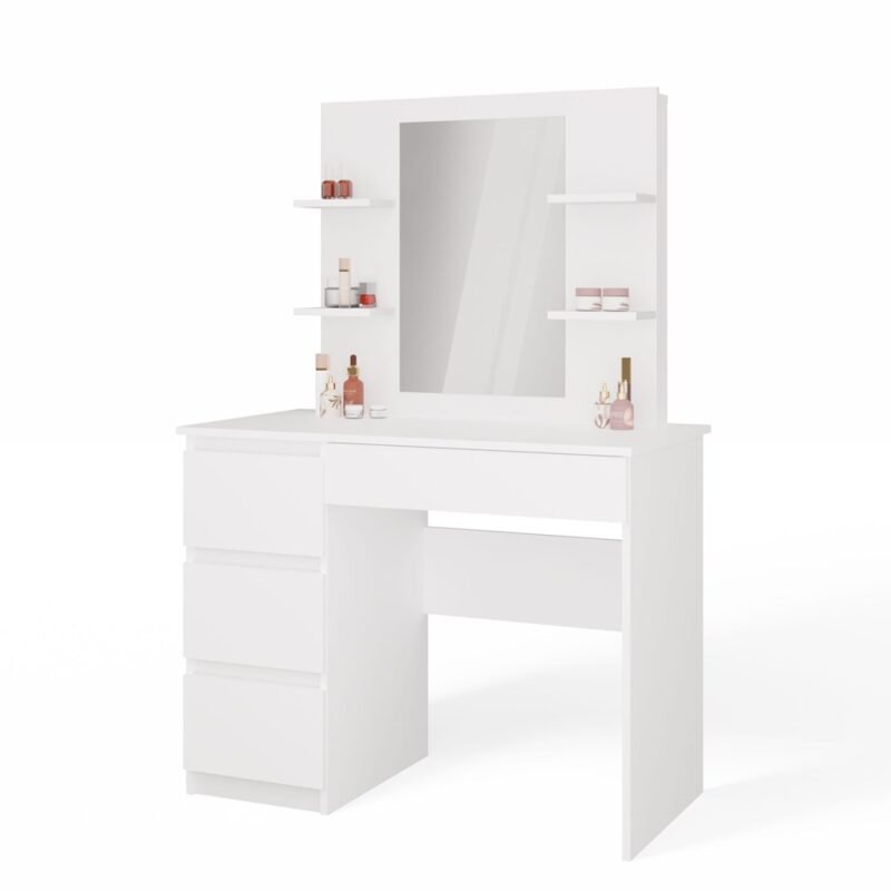 Kaptafel MARINA 4P – Wit – 4 laden – 4 planken – links – met spiegel