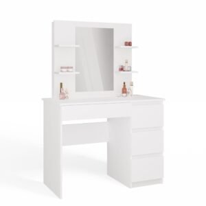 Kaptafel MARINA 4P – Wit – 4 laden – 4 planken – rechts – met spiegel
