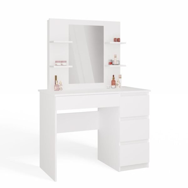 Kaptafel MARINA 4P – Wit – 4 laden – 4 planken – rechts – met spiegel