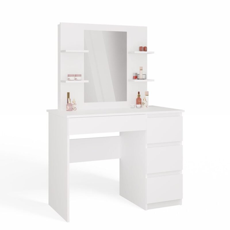 miniatura Kaptafel MARINA 4P – Wit – 4 laden – 4 planken – rechts – met spiegel