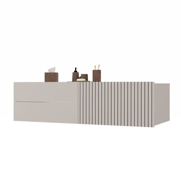 Wastafelmeubel TIGO 1D2S – 140 cm – Kasjmier – 2 laden – hangend – geribbeld front – met wastafel