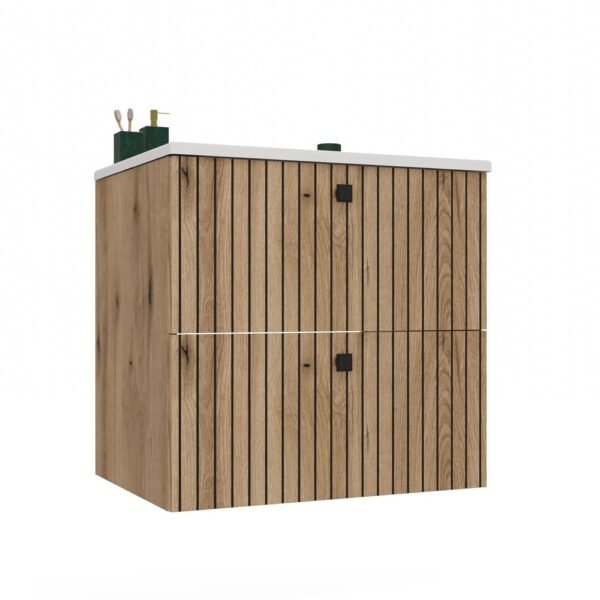 Wastafelmeubel TIGO 60 2S – Evoke eiken – geribbeld front – met wastafel