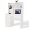 miniaturka Bureau MIJAS – Mat wit / Wit – 4 laden – 4 planken – links – met opzetstuk