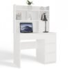 Bureau MIJAS – Mat wit / Wit – 4 laden – 4 planken – rechts – met opzetstuk