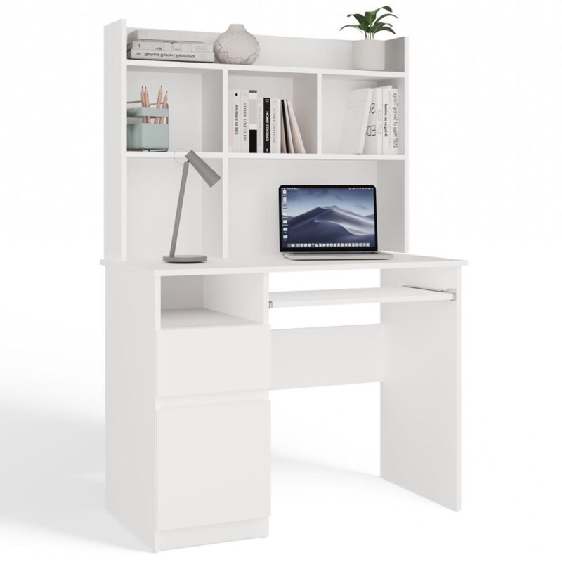 miniaturka Bureau PORTO – Mat wit / Wit – links – met opzetstuk