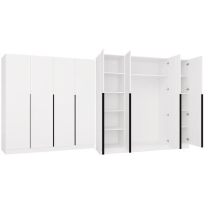Kledingkast SENSO 4D 200 – 200 cm – Wit / Zwart – 4 deuren