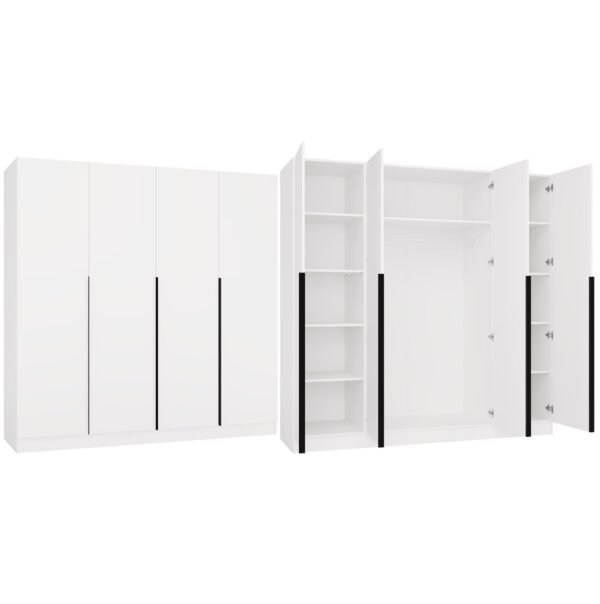 Kledingkast SENSO 4D 200 – 200 cm – Wit / Zwart – 4 deuren