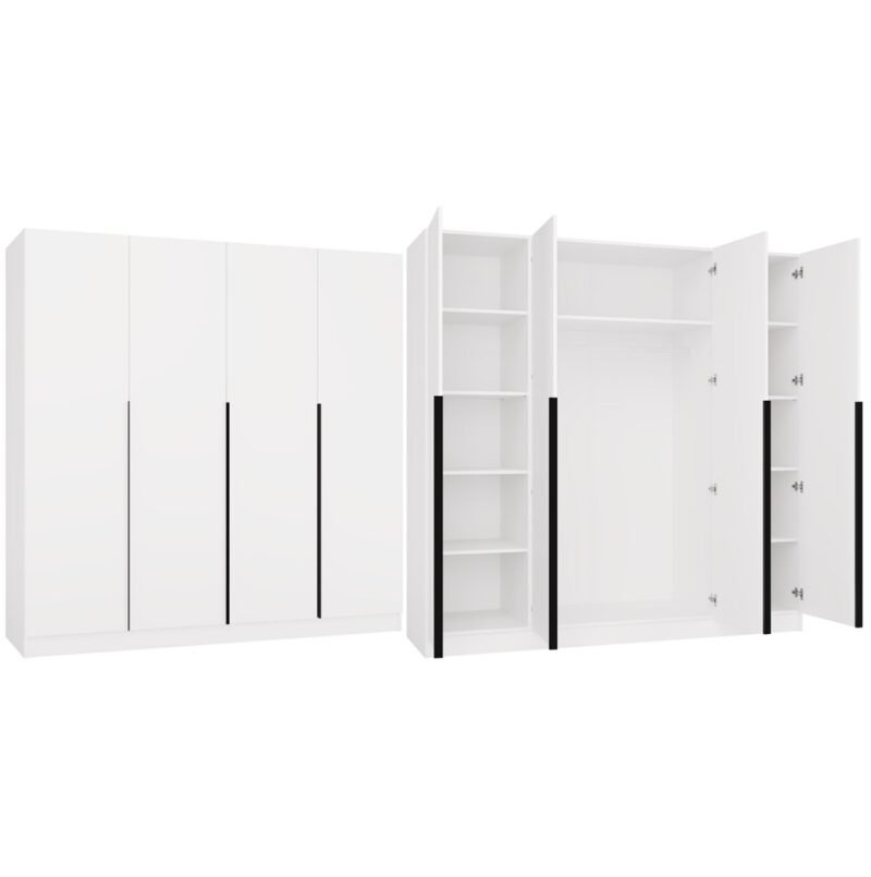 miniaturka Kledingkast SENSO 4D 200 – 200 cm – Wit / Zwart – 4 deuren