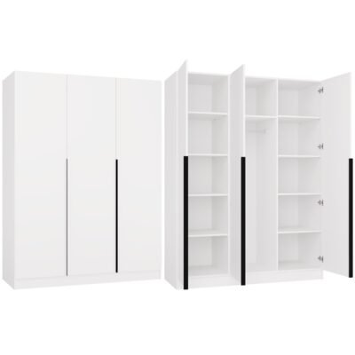 Kledingkast SENSO 3D 150 – 150 cm – Wit / Zwart – 3 deuren